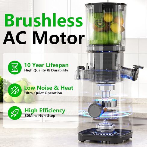 Cold Press Juicer Machines, 5.3" Large Feed Chute Slow Masticating Juicer, Powerful AC Brushless Motor Fit Whole Fruits & Vegetable, 99% Juice Yield, Ultra Quiet, Easy Clean in Saudi Arabia