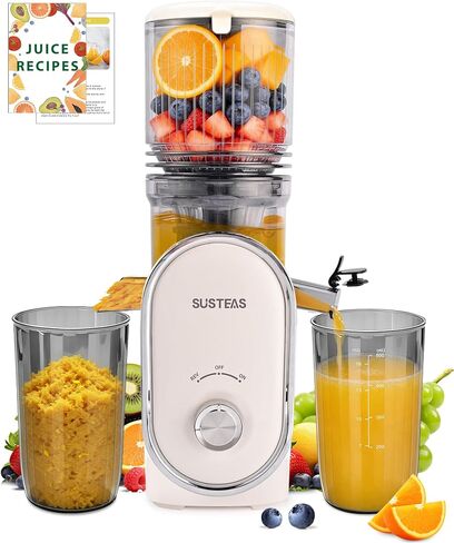 SUSTEAS Juicer Machines with 5.3" Extra Wide Chute, Whole Fruits Vegetables | Cold Press Juicer for 50oz Capacity Juice Extractor, High Juice Yield, Easy to Clean, Masticating juicer, Premium Black in Kuwait