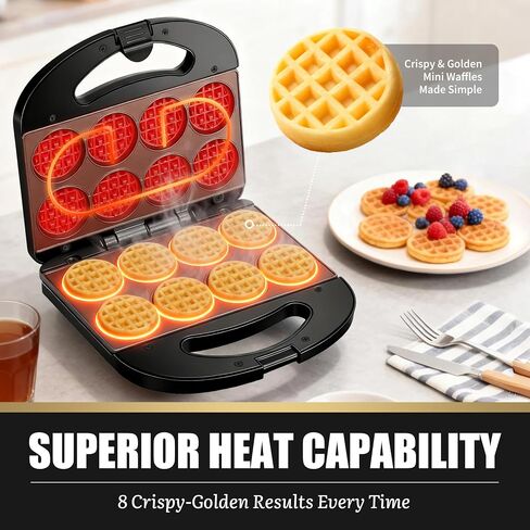 FineMade Mini Waffle Maker, Mini Waffle Iron, Waflera Electrica, Small Waffle Maker for Kids, Baby wafflera, Makes 8×2" Tiny Waffle Bites, Non-stick Surface, Ideal for Breakfast, Dessert and Snacks in Saudi Arabia