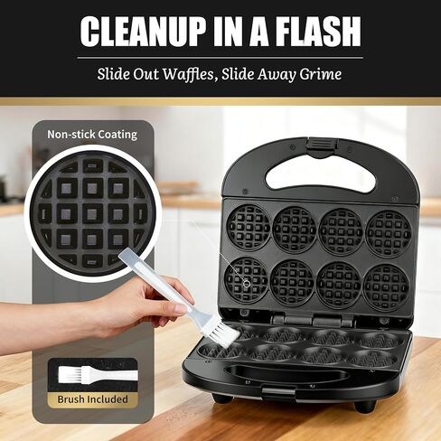 FineMade Mini Waffle Maker, Mini Waffle Iron, Waflera Electrica, Small Waffle Maker for Kids, Baby wafflera, Makes 8×2" Tiny Waffle Bites, Non-stick Surface, Ideal for Breakfast, Dessert and Snacks in Saudi Arabia