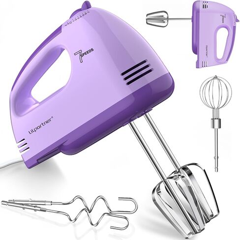 LILPARTNER Hand Mixer Electric, Ultra Power Kitchen Hand Mixer With 7-Speed & 5 Stainless Steel Accessories for Whipping Dough, Cream, Cake, Dishwasher Safe, Light Pink in Saudi Arabia