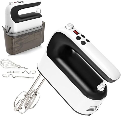 Yomelo 9-Speed Digital Hand Mixer Electric, 400W Powerful DC Motor, Hand Mixer Electric Handheld with Snap-On Storage Case, 5 Stainless Steel Accessories, Beaters, Dough Hooks, Whisk(Ice Blue/Black) in Saudi Arabia
