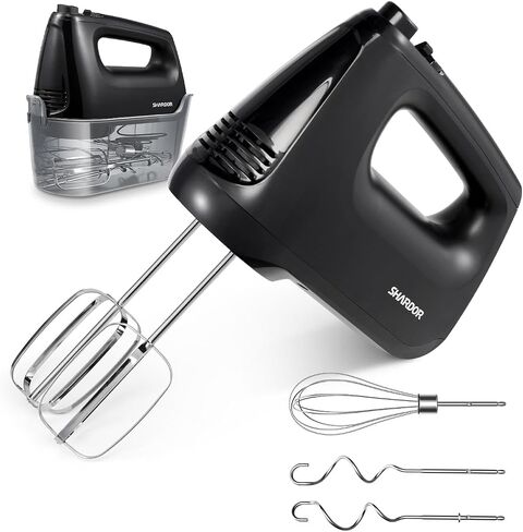 SHARDOR Hand Mixer Electric, 6 Speed & Turbo Mixer Electric Handheld, Snap-On Storage Case,5 Stainless Steel Accessories for Whipping, Mixing Cookies, Brownie, Cakes, Dough Batters, White in Saudi Arabia