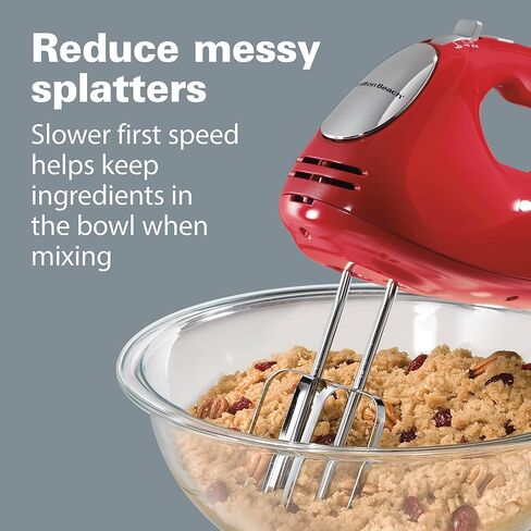 Hamilton Beach 6-Speed Electric Hand Mixer With QuickBurst and Bowl Rest | 275 Watt Motor | Traditional Beaters | Whisk | Dough Hooks | Snap-On Storage Case | Red | 62633G in Saudi Arabia