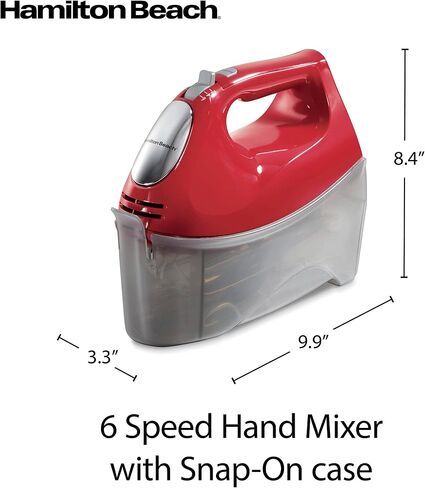 Hamilton Beach 6-Speed Electric Hand Mixer With QuickBurst and Bowl Rest | 275 Watt Motor | Traditional Beaters | Whisk | Dough Hooks | Snap-On Storage Case | Red | 62633G in Saudi Arabia