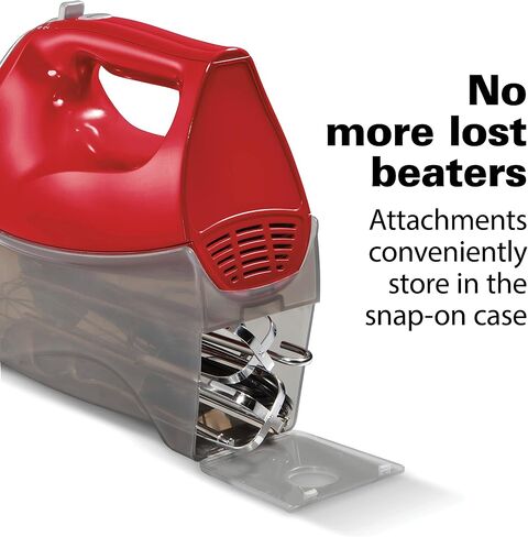 Hamilton Beach 6-Speed Electric Hand Mixer With QuickBurst and Bowl Rest | 275 Watt Motor | Traditional Beaters | Whisk | Dough Hooks | Snap-On Storage Case | Red | 62633G in Saudi Arabia