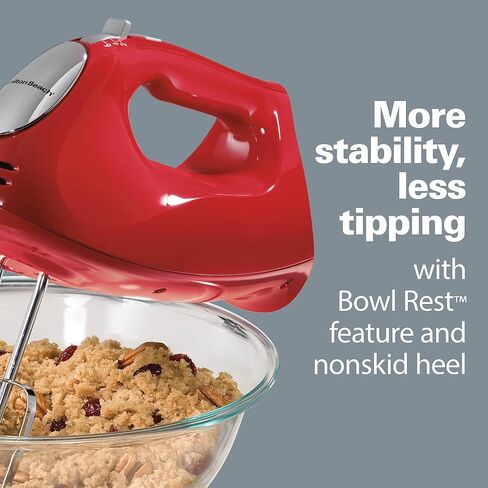 Hamilton Beach 6-Speed Electric Hand Mixer With QuickBurst and Bowl Rest | 275 Watt Motor | Traditional Beaters | Whisk | Dough Hooks | Snap-On Storage Case | Red | 62633G in Saudi Arabia
