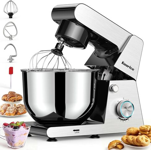 6.5QT Tilt-Head Stand Mixer, Heavy Duty Pro 10-Speed Electric Mixer, Stainless Steel Cladding & Bowl with Dough Hook, Wire Whisk and Flat Beater for Home Baking, Bread, Cake, Pizza Dough in Saudi Arabia