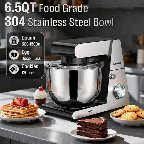 6.5QT Tilt-Head Stand Mixer, Heavy Duty Pro 10-Speed Electric Mixer, Stainless Steel Cladding & Bowl with Dough Hook, Wire Whisk and Flat Beater for Home Baking, Bread, Cake, Pizza Dough in Saudi Arabia