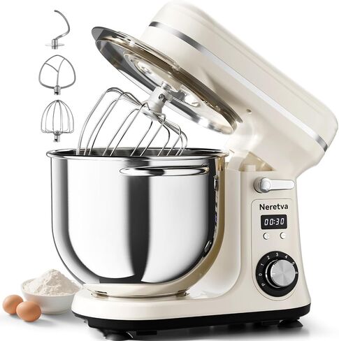 Neretva Super Stable Stand Mixer with Low Noise Operation, 6.34 QT Capacity | Powerful DC Motor Household Stand Mixer, Easy Clean, Package Including Stainless Steel Bowl/ Whisk/ Flat Beater/ Dough Hook in Saudi Arabia