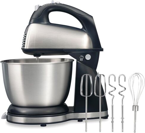 Hamilton Beach Classic Stand and Hand Mixer, 4 Quarts, 6 Speeds with QuickBurst, Bowl Rest, 290 Watts Peak Power, Black and Stainless | 2-in-1 Versatility | QuickBurst For Added Power | 290 Watts Peak Power | Built-In Bowl Rest | Black and Stainless Steel in Saudi Arabia