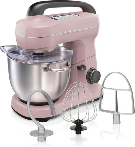 Hamilton Beach 4 Qt Electric Stand Mixer With 7 Speeds, Easy-Carry Handle | Planetary Mixing For Full Bowl Coverage | Splash Guard | 300 Watts | Whisk, Flat Beater, Dough Hook | Mixing Guide | Black in Saudi Arabia