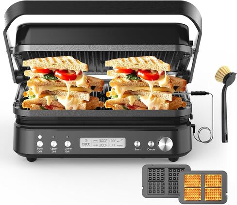 CATTLEMAN Panini Press Grill Sandwich Maker with Removable Plates, 1600W, 6 in 1 Indoor Grill with Meat Thermometer, Electric Contact Grills for Kitchen, Stainless Steel in Saudi Arabia