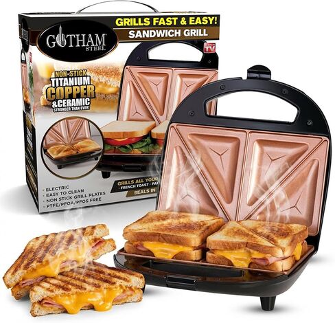Gotham Steel Nonstick Panini Press Sandwich Maker, 2in1 Breakfast Sandwich Maker Grill / Sandwich Press Grill with Indicator Light, Grilled Cheese Maker Makes 2 Sandwiches with Easy Cut Edges | 2-in-1 Nonstick Electric Grilled Cheese Maker, Makes 2 Sandwi in Kuwait