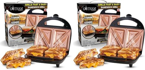 Gotham Steel Nonstick Panini Press Sandwich Maker, 2in1 Breakfast Sandwich Maker Grill / Sandwich Press Grill with Indicator Light, Grilled Cheese Maker Makes 2 Sandwiches with Easy Cut Edges | 2-in-1 Nonstick Electric Grilled Cheese Maker, Makes 2 Sandwi in Kuwait