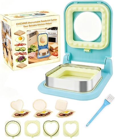 CHICHAUS 3-in-1 Uncrustable Sandwich Maker - Heart/Circle/Square Crustless Sandwich Cutter & Sealer for Kids' Lunch, Breakfast & Lunchboxes | BPA-Free Press, Easy Clean, Food-Grade PP (Light Blue) in Saudi Arabia