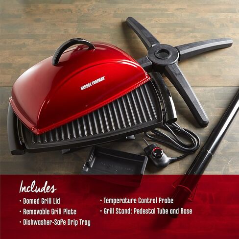 George Foreman Indoor/Outdoor Electric Grill with Stand | Indoor or outdoor electric grill with nonstick surface, 5 heat settings and fat-removing drip tray for healthier grilling. in Saudi Arabia