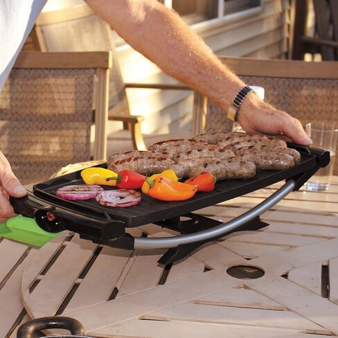 George Foreman Indoor/Outdoor Electric Grill with Stand | Indoor or outdoor electric grill with nonstick surface, 5 heat settings and fat-removing drip tray for healthier grilling. in Saudi Arabia