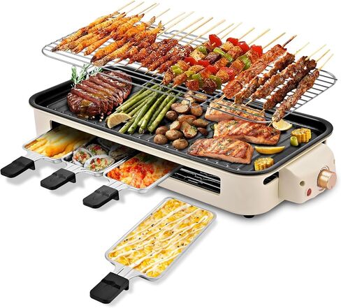 Pukomc Electric Indoor Grill,2 in 1 Indoor Grills for Kitchen | Smokeless Grill Net & Non-Stick Cooking Removable Plate,Temperature Control,Dishwasher Safe,1700W Black in Saudi Arabia