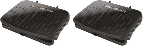 George Foreman Compact 2-Serving Electric Indoor Grill and Panini Press for 1–2 People, Classic Plates, Black | Compact grill with nonstick plates, panini mode, fat-removing slope and vertical storage. in Saudi Arabia