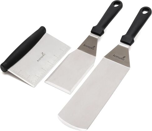 Metal Spatula Stainless Steel and Scraper - Professional Chef Griddle Spatulas Set of 3 - Heavy Duty Accessories Great for Cast Iron BBQ Flat Top Grill Skillet Pan - Commercial Grade in Kuwait