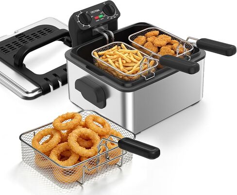 OSTBA Electric Deep Fryer with 3 Baskets, 4.75QT Stainless Steel Countertop | 1700W Heating with Adjustable Temperature Control, Timer, Viewing Window, Odor Filter and Removable Oil Container in Saudi Arabia