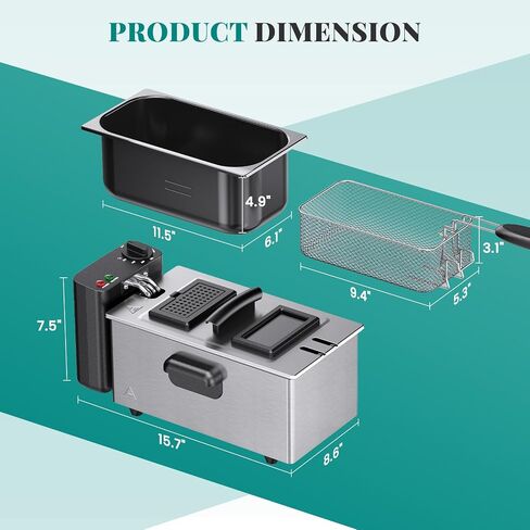 OLIXIS Deep Fryer for Home Use, Small Electric Fryer with 3 Liter Capacity, 1500W Power, 4 Adjustable Temp, Lid with Viewing Window for Fried Chicken, Shrimp, French Fries, Silver in Kuwait