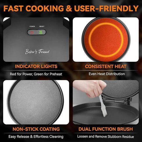 Baker’s Friend Pizza Maker Electric with Temperature Control, Indoor Quesadilla Maker, 12 Inch Electric Pizza Maker Machine for Home, Pizza Cooker, 1400W, Graphite in Saudi Arabia