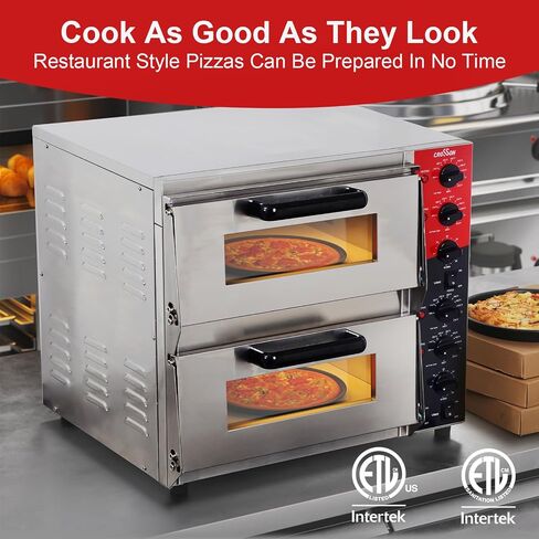 CROSSON ETL listed Commercial Double Deck 16 inch Countertop Electric Pizza Oven with pizza stone, Multipurpose Indoor Pizza oven for Restaurant use,120V/3200W in Saudi Arabia