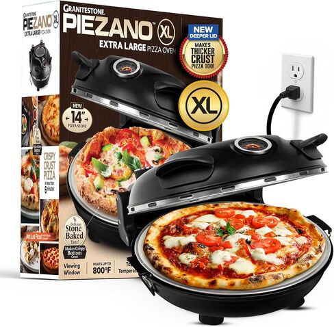 PIEZANO 12" Electric Pizza Oven Indoor Countertop Pizza Maker | Heats to 800˚F, Ceramic Stone for Crispy Crust Pizza, Cooks in Under 6 Minutes, Dual Heat Controls, Peels & Scraper Included in Saudi Arabia