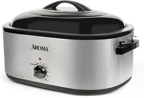 AROMA 18Qt. Roaster Oven with Self-Basting Lid, Fits 22-lb. Turkey, Adjustable Temperature Settings, Keep Warm Setting, Black (ART-718B) in Saudi Arabia