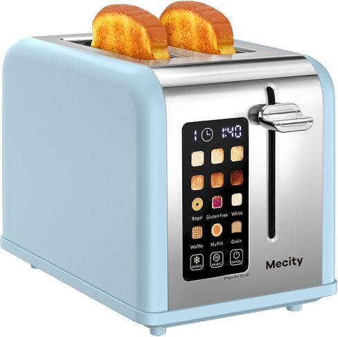 Mecity 2 Slice Toaster Touch Screen 1.5" Wide Slot, Stainless Steel Smart Bread Toaster for Bagel Muffin Waffle Gluten Free Breads, Timer, Defrost, Reheat, 120V 825W in Saudi Arabia