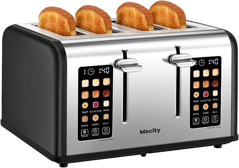 Mecity 4 Slice Toaster with Touch Screen Control, 4 Wide Slots, Stainless Steel Smart Bread Toaster for Bagels, Muffins, Waffles, Dual Control Panel, Timer, Defrost, Reheat, 120V 1650W, Matt Black in Saudi Arabia