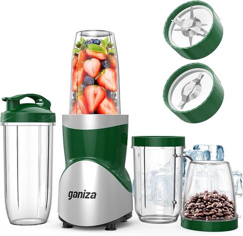 Ganiza Smoothie Blender, 900W Blenders Shakes and Smoothies | 15-Piece Personal Blender and Grinder Combo for Kitchen, Smoothies Maker with 4 BPA-Free Portable Cup, Nutritious Recipe in Saudi Arabia