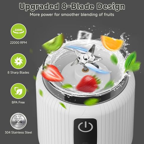 COKUNST Portable Blender, Smoothie Blender with LED Display, 17 oz, White | 8 Blades, LED Display, USB-C Charging, Blender for Smoothie, Shake and Protein, Cordless, Perfect for Home, Travel, Office in Saudi Arabia