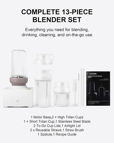iCucina Cubetto 1000W Compact Personal Blender & Aromatics Tool – Minimalist Mixer for Frozen Drinks, Smoothies and Shakes, with To-Go Cups & Airtight Spice Storage, BPA-Free, Cloudy White in Saudi Arabia