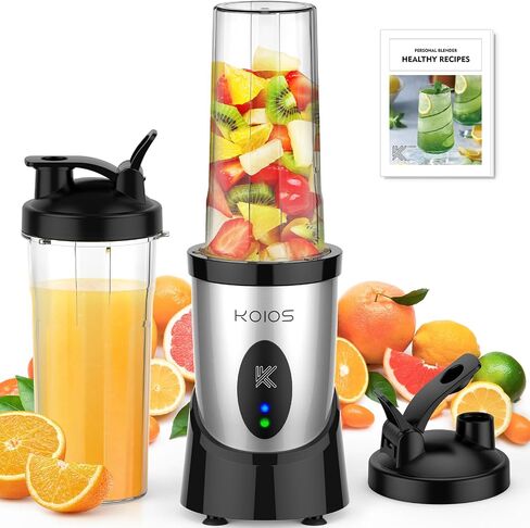 KOIOS Smoothie Blender Kitchen, 900W Personal Blenders with 3 To-Go Cups | (2) 23oz & 16oz Cups, Blend Smoothies Shakes Juices Frozen Drinks, Dishwasher Safe Part, Twist-Lock, 14Pcs, Recipe, Grey Blue in Saudi Arabia