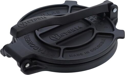 Victoria 8 Inches Cast Iron Tortilla Press, Roti Maker and Tortilladora, Pataconera Seasoned with Flaxseed Oil, Made in Colombia, Traditional Style, Black | Pataconera, Seasoned with Flaxseed Oil, Made in Colombia, Traditional Style, Black in Kuwait