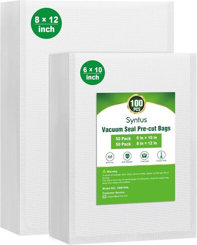 Syntus 150 Pcs Vacuum Sealer Bags for Food, 8x12+11x16+6x10, BPA Free | Precut Bags, 50 Quart + 50 Gallon + 50 Pint, Sous Vide Microwave Freezer Safe, Food Vacuum Storage, For All Vacuum Sealers in Kuwait