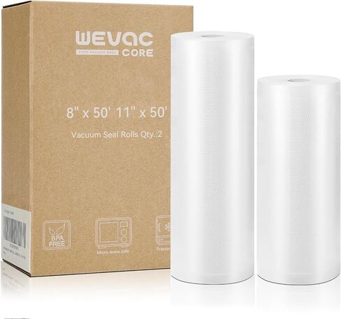Wevac Vacuum Sealer Bags for Food 11x50 2 Rolls, Fit Food Saver Machines | Sous vide, Freezer Safe, BPA-free, Commercial Grade, Heavy Duty Vacuum Sael Bags for All Sealer Machines, Meal Prep Meat Fish in Saudi Arabia