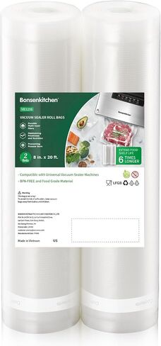 Bonsenkitchen Vacuum Sealer Rolls bags, 3 Rolls 11"x 20'+ 3 Rolls 8"x 20' | 6 Pack, Commercial Grade, Durable, BPA-Free, Custom-Size Vacuum Sealer Bags for Dry/Moist Food Storage and Sous Vide, VB3211 in Kuwait