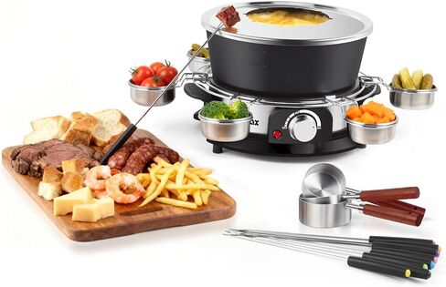 Electric Fondue Set,2.1 Qt Non-Stick,6 Cups,8 Forks,Measuring Cup | Fondue Pot, with 1300w Temperature Control, Measuring Cups, and Pot Handle—Enjoy the Delicious Flavors of Chocolate & Cheese in Saudi Arabia