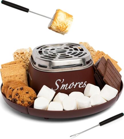 Nostalgia Tabletop Indoor Electric S'mores Maker - Smores Kit With Marshmallow Roasting Sticks and 4 Trays for Graham Crackers, Chocolate, and Marshmallows - Movie Night Supplies - Brown in Saudi Arabia