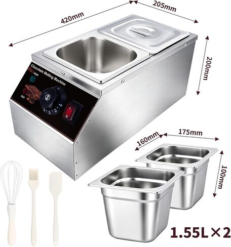 Chocolate Melting Pot 2 Tanks, Stainless Steel Chocolate Melter | Commercial Chocolate Tempering Machine with Temperature Control, Electric Chocolates Melter Pot for Milk Coffee Cheese Baking in Saudi Arabia
