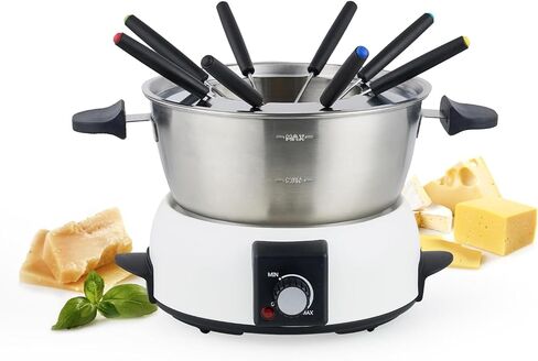 Electric Fondue Pot Set for Cheese & Chocolate - 6-Cup Stainless Steel Fondue Pot with 8 Coded Forks - 3 Mode Fondue Set Adjustable Temperature Control for Cheese, Oil and Hotpot, FD-10 in Saudi Arabia