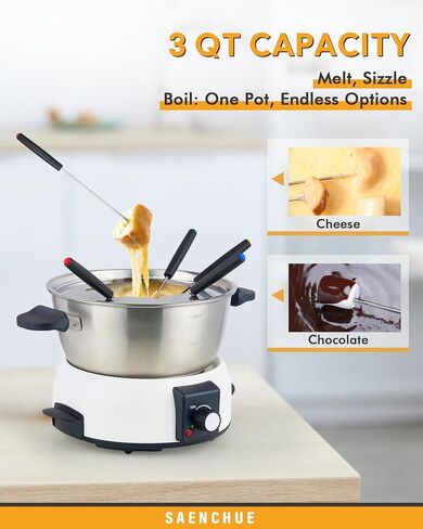 Electric Fondue Pot Set for Cheese & Chocolate - 6-Cup Stainless Steel Fondue Pot with 8 Coded Forks - 3 Mode Fondue Set Adjustable Temperature Control for Cheese, Oil and Hotpot, FD-10 in Saudi Arabia