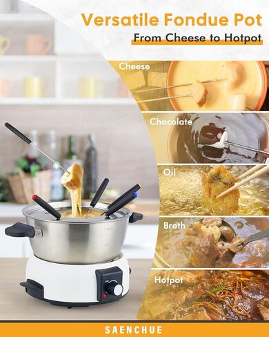 Electric Fondue Pot Set for Cheese & Chocolate - 6-Cup Stainless Steel Fondue Pot with 8 Coded Forks - 3 Mode Fondue Set Adjustable Temperature Control for Cheese, Oil and Hotpot, FD-10 in Saudi Arabia