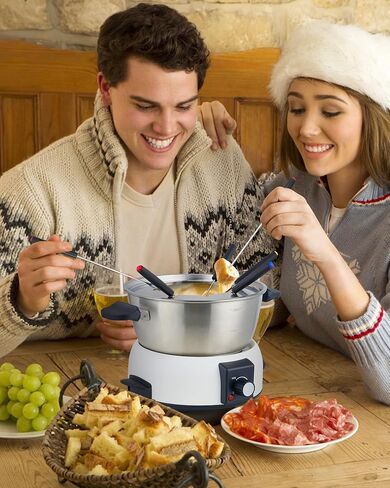 Electric Fondue Pot Set for Cheese & Chocolate - 6-Cup Stainless Steel Fondue Pot with 8 Coded Forks - 3 Mode Fondue Set Adjustable Temperature Control for Cheese, Oil and Hotpot, FD-10 in Saudi Arabia