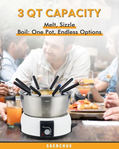 Electric Fondue Pot Set for Cheese & Chocolate - 6-Cup Stainless Steel Fondue Pot with 8 Coded Forks - 3 Mode Fondue Set Adjustable Temperature Control for Cheese, Oil and Hotpot, FD-10 in Saudi Arabia