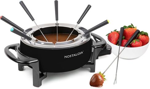 Nostalgia 12-Cup Electric Fondue Pot Set for Cheese & Chocolate - 8 Color-Coded Forks, Temperature Control - Stainless Steel Kitchen Gadgets and Appliances for Hors d'Oeuvres and More - Aqua in Kuwait